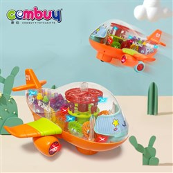 CB960864 - Battery operated airplane transparent gear toy with music light