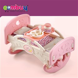 CB970978 - Pink kids pretend play toys set kids rocking baby doll bed