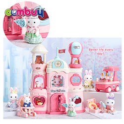 KB015152 - Pink castle miniature rabbit doll house kids pretend play toys