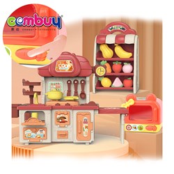 KB032206 - Kids pretend play cabinet shelf snack set mini appliances kitchen toy