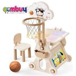 KB148452 - Educational Writing Board Study Desk Basketball Hoop Building Blocks Table Toys with Chair